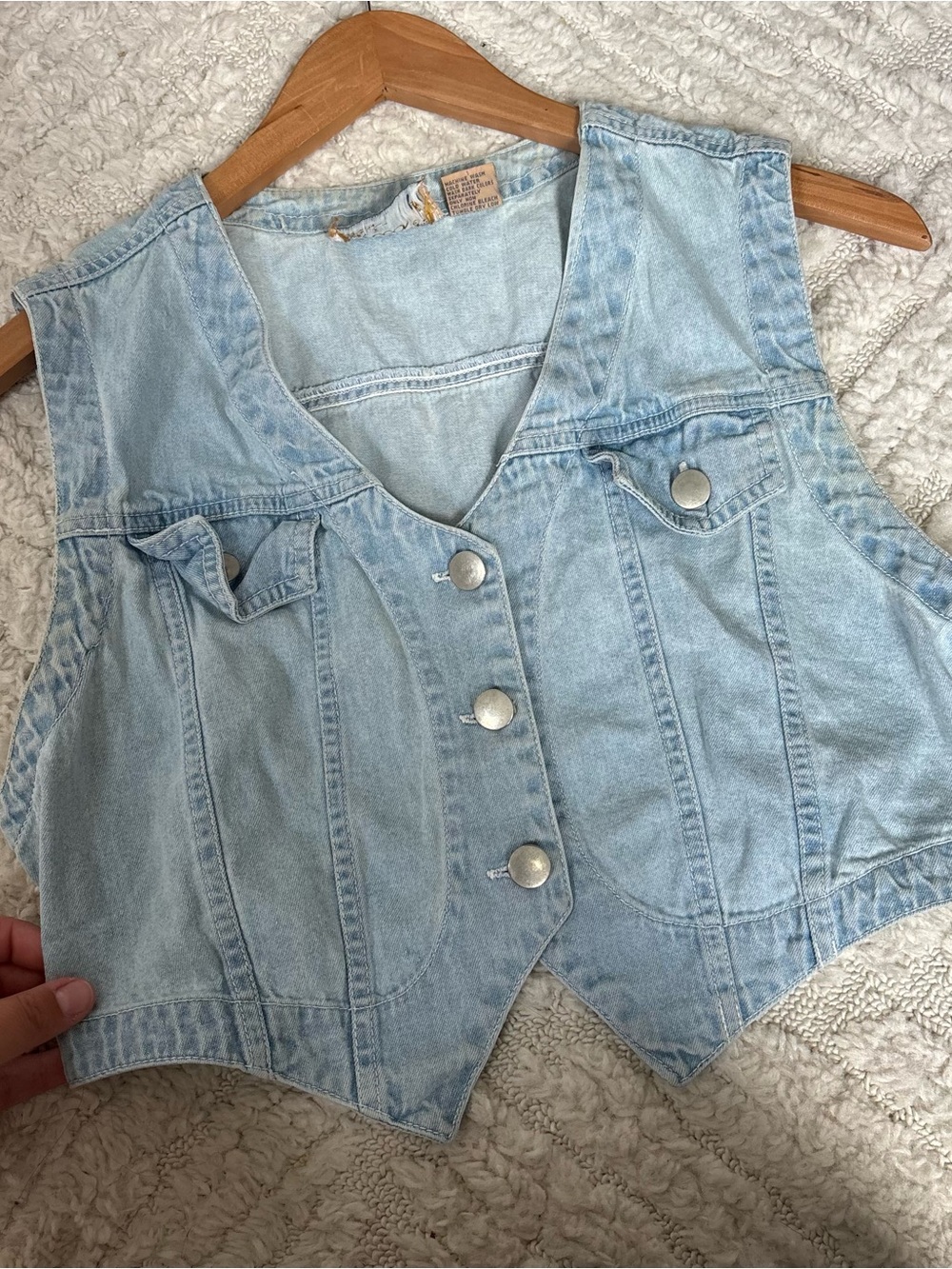Light Wash Denim cropped western Button-Front Vest